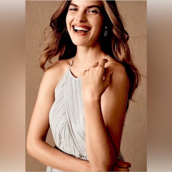 NWT BHLDN Anthropologie 12 Madrie Maxi Dress Fog Grey Bridesmaid Halter Chiffon - Picture 2 of 12